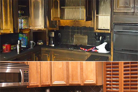 Fire damaged home before and after photo