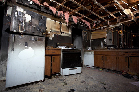 Fire damaged kitchen