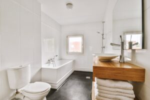 interior of a bathroom that's been cleaned from flooding